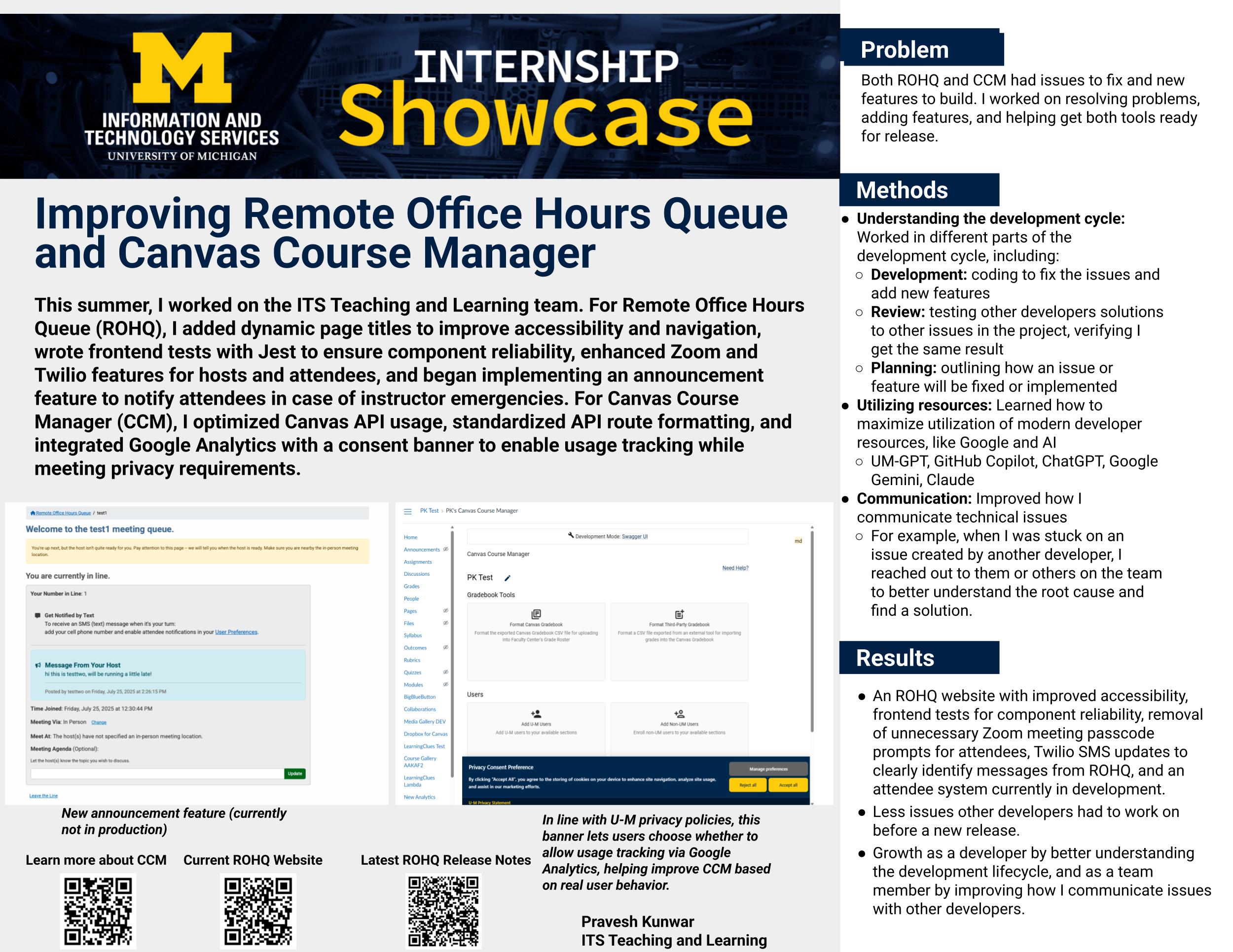 Improving Remote Office Hours Queue and Canvas Course Manager